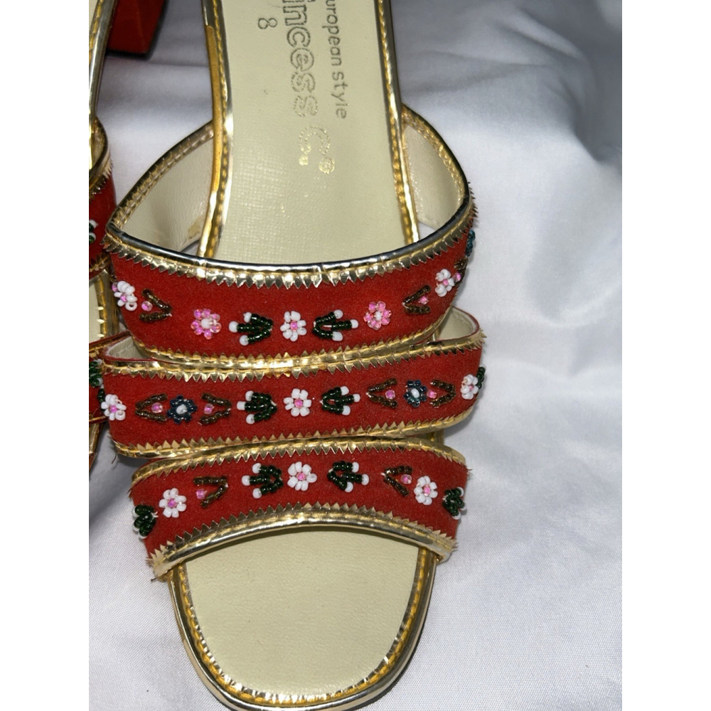 Vtg Princess C. European Style Chinese Velveteen Handmade Shoes Slides Heels 8 - Picture 3 of 12